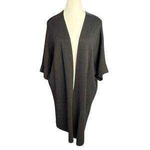 Eileen Fisher Open Front Short Sleeve Black Organic Cotton blend Cardigan medium